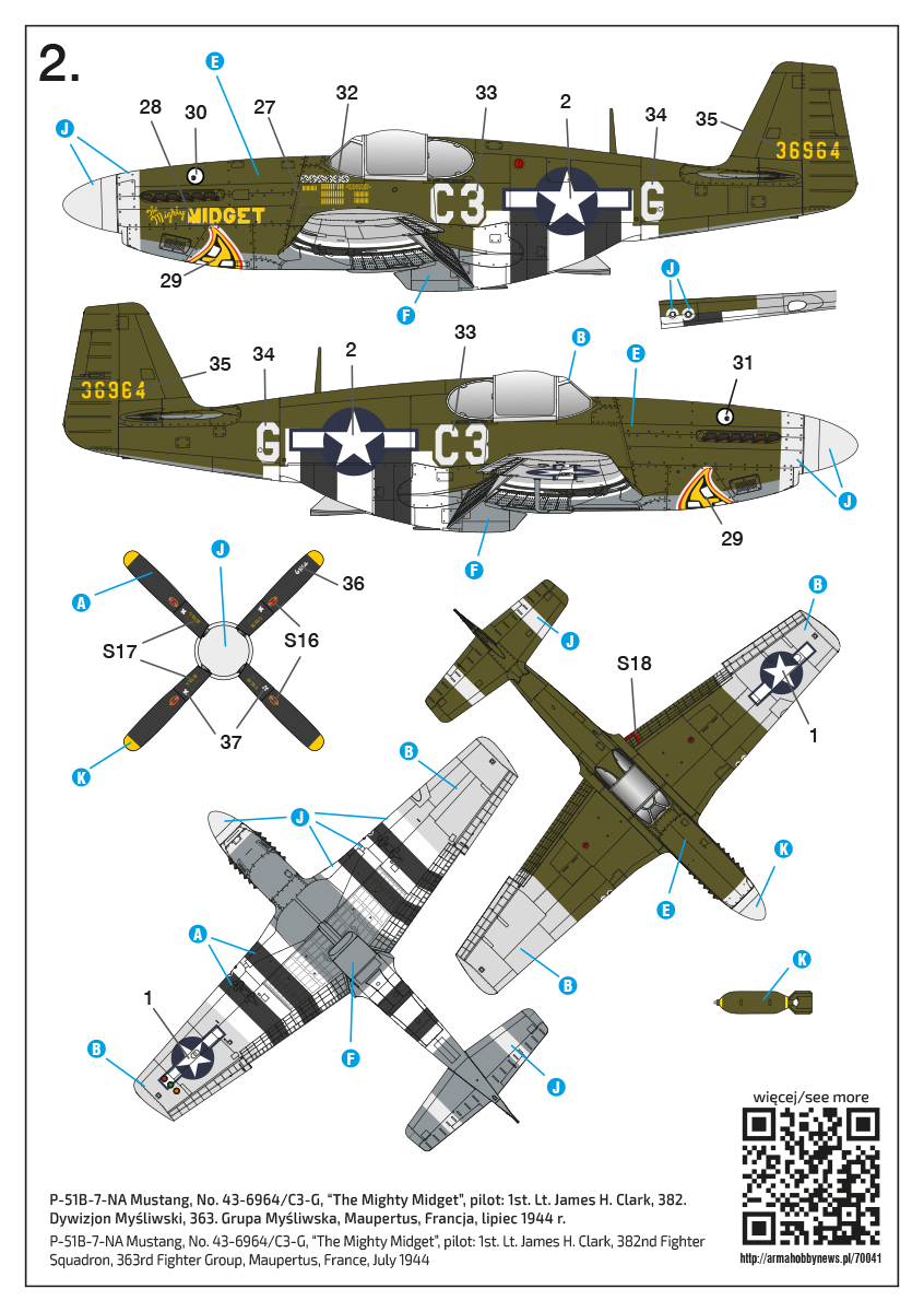 Premium Hobbies P-51D Mustang Pre-Painted 1:72 Airplane Snap Together Model  Kit SQM7009