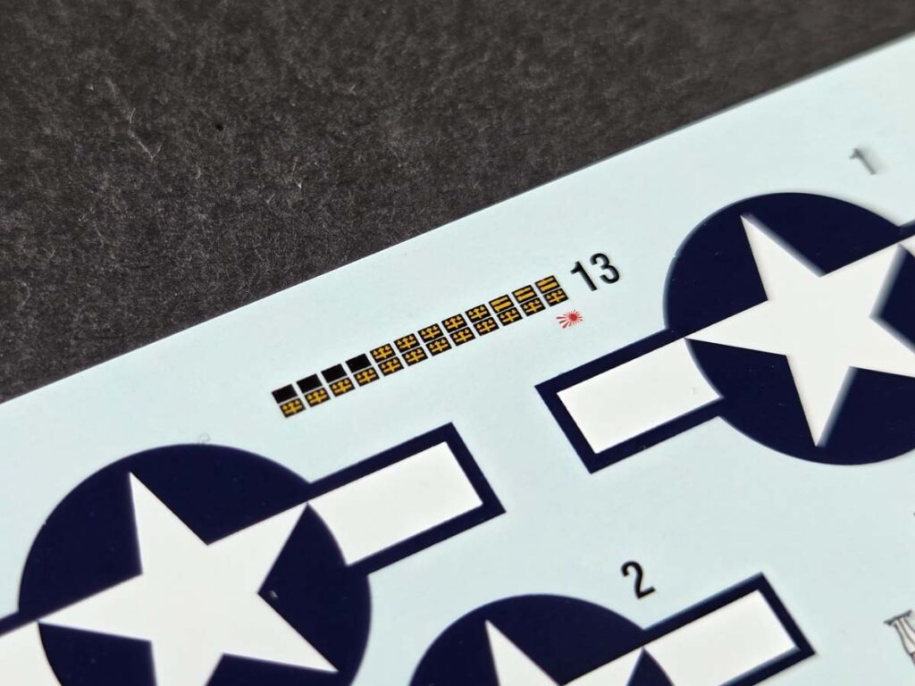 Detail view of the P-51D Mustang VLR decals from Arma Hobby