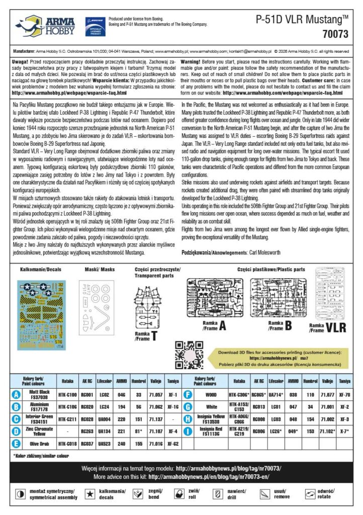 Okładka instrukcji modelu P-51D VLR Mustang 70073