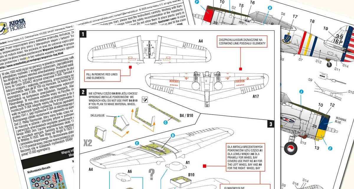 Instrukcja modelu Arma Hobby 70081 Curtiss P-36A 1/72 – amerykańskie malowania z końca lat 30.