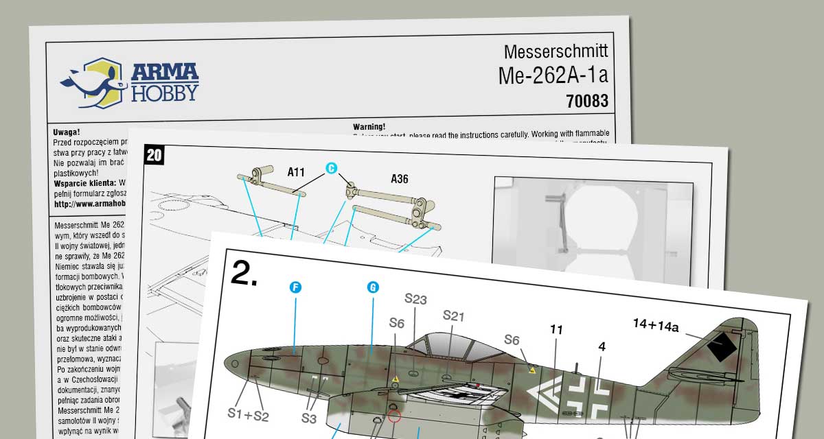 Me 262 A-1a 1/72 (#70083) – zaglądamy do instrukcji zestawu