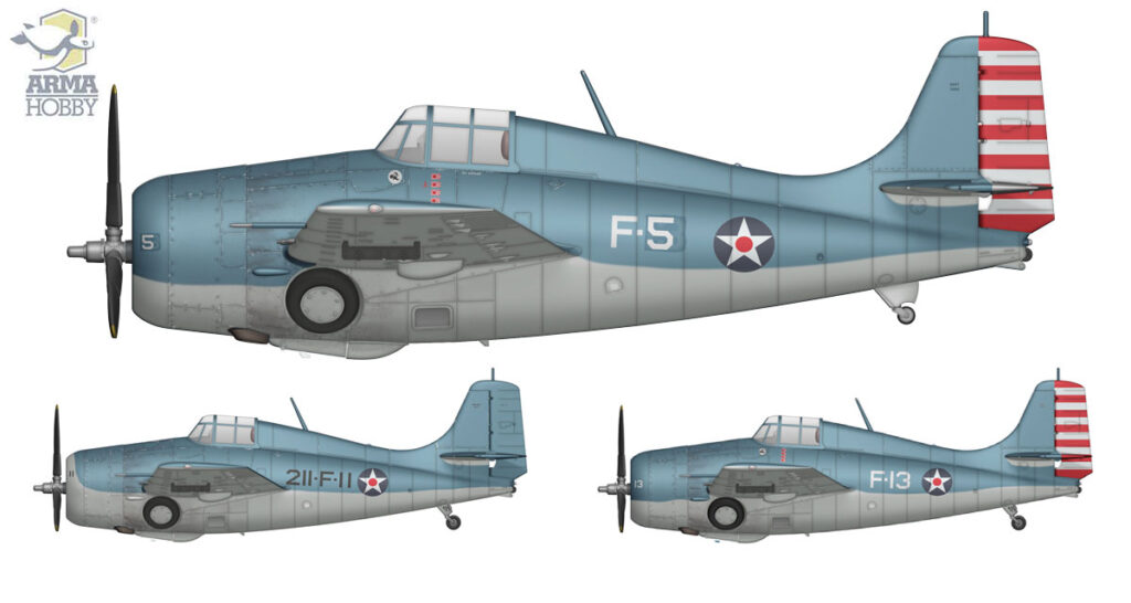 Arma Hobby 70090 F4F-3 Wildcat 1/72 – colour profiles of the aircraft included in the kit