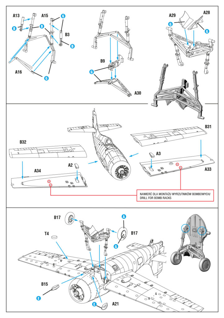 Montaż podwozia i skrzydeł modelu F4F-3 Wildcat