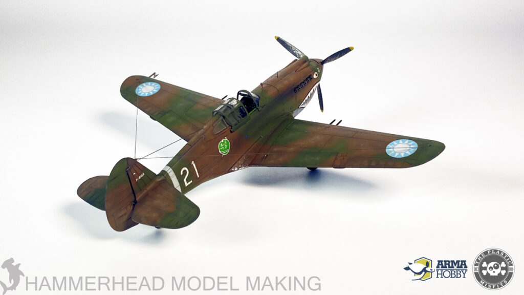 Curtiss Hawk 81-A2 Bretta Prusso — widok z góry i od tyłu, kamuflaż oraz chińskie znaki na skrzydłach