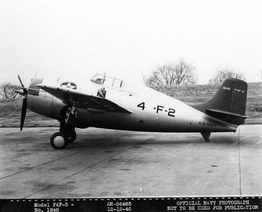 Wczesny seryjny Grumman F4F-3 BuNo 1848 w oznakowaniu VF-4, grudzień 1940 roku