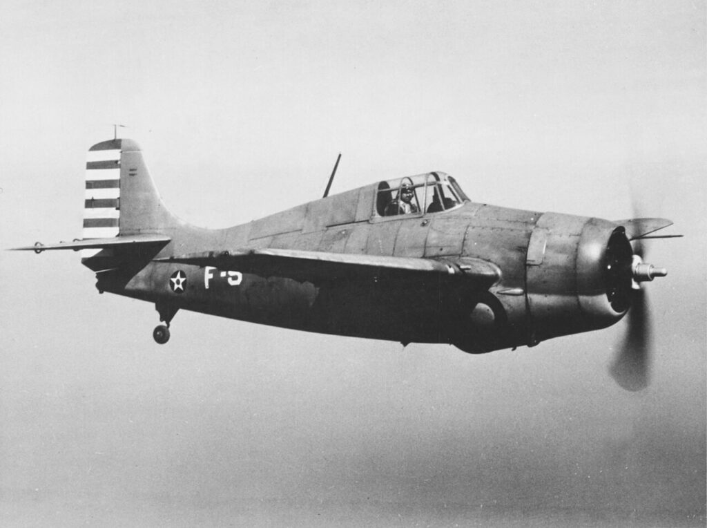 Grumman F4F-3 Wildcat VF-3 w locie w lutym 1942 roku