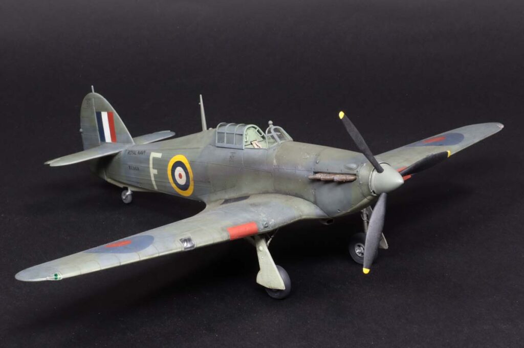 Weathered Hurricane Mk I 1/48 model with exhaust stains