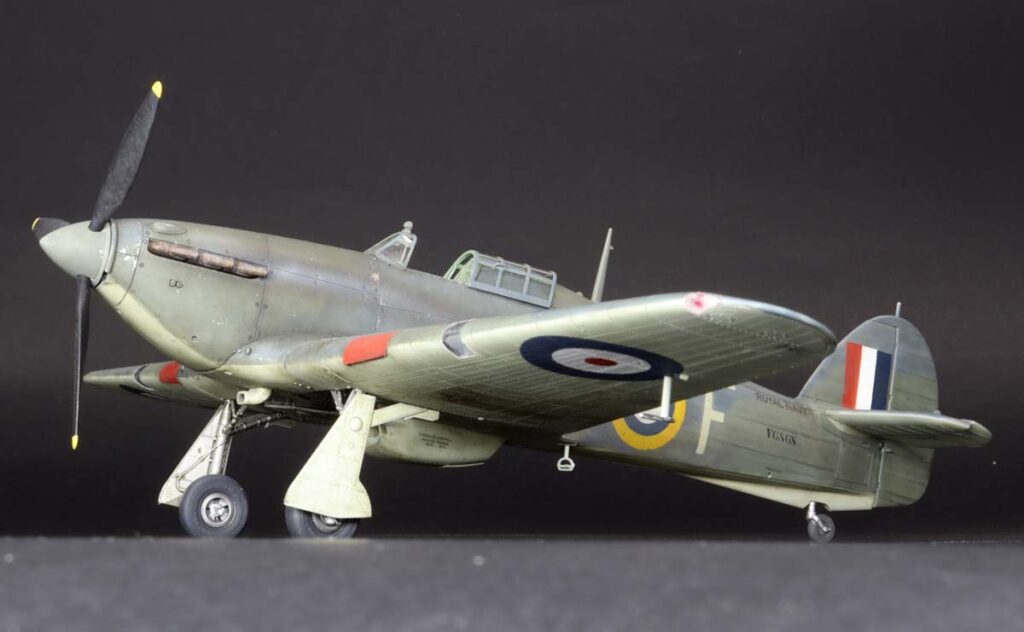Finished Arma Hobby Hurricane Mk I 1/48 model photographed from above