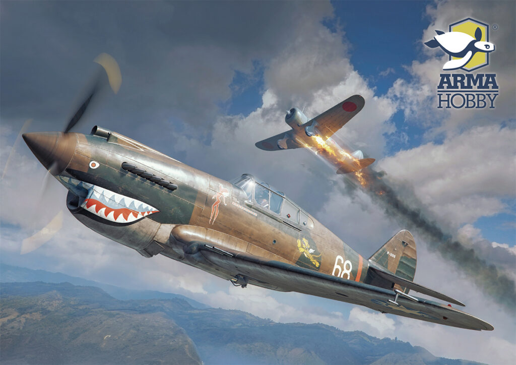 Curtiss Hawk 81-A2 Flying Tigers 1/72 – ilustracja pudełka modelu Arma Hobby 70094 autorstwa Piotra Forkasiewicza